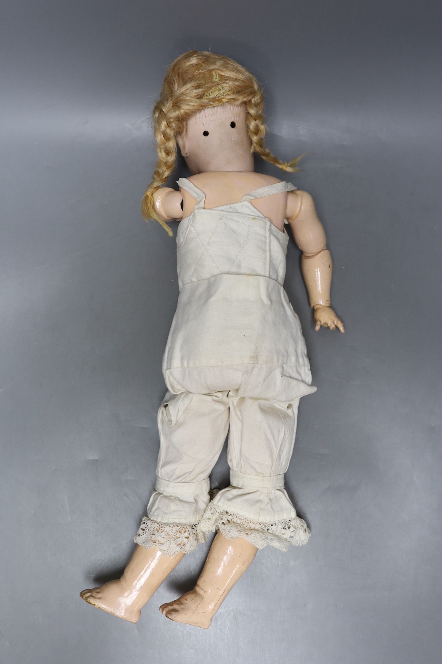 Handwerk doll 119, pierced ears, original wig, 50cm